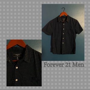 F21 Men Pin Dot Navy Short Sleeve Shirt